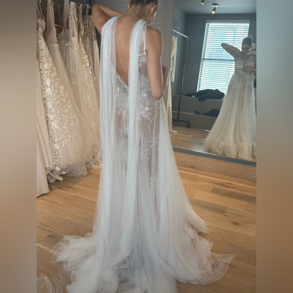 Liz Martinez Cleo A-Line Beaded Tulle Wedding Gown w/ Scarf - Picture 8 of 8